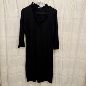 J. McLaughlin Terin Sheath Ruffle Neck Dress Black Nylon Womens Small 3/4 Sleeve